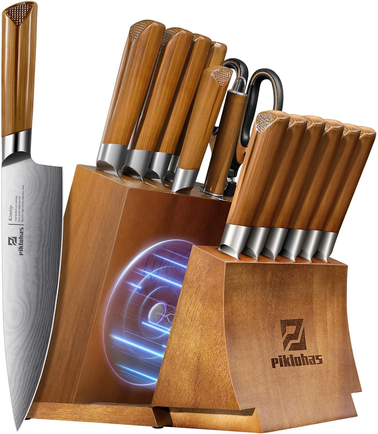 Piklohas 15 Pieces Kitchen Knife Set With Magnetic Holder
