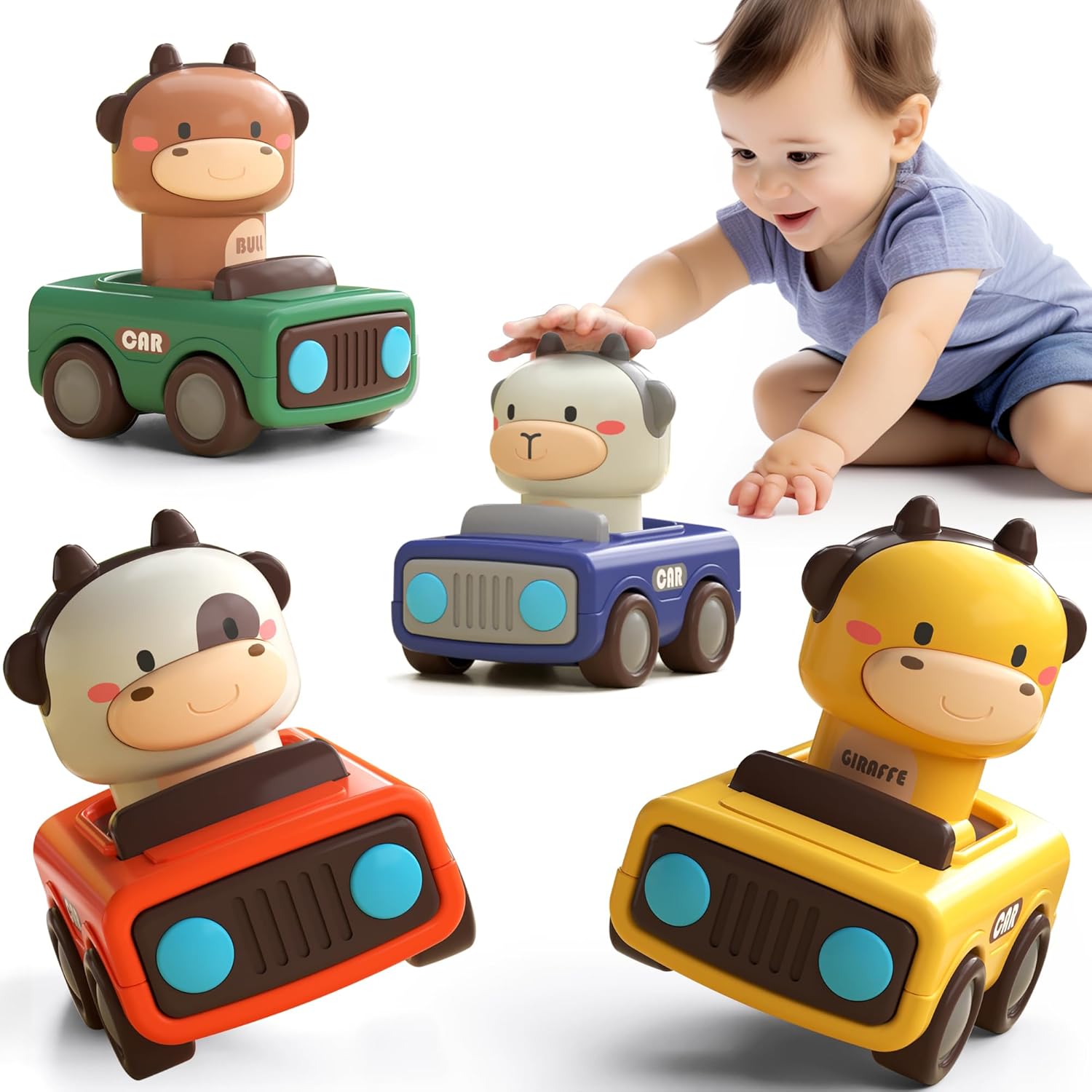 Baby Animal Racing Cars Set, Push & Go Fun!