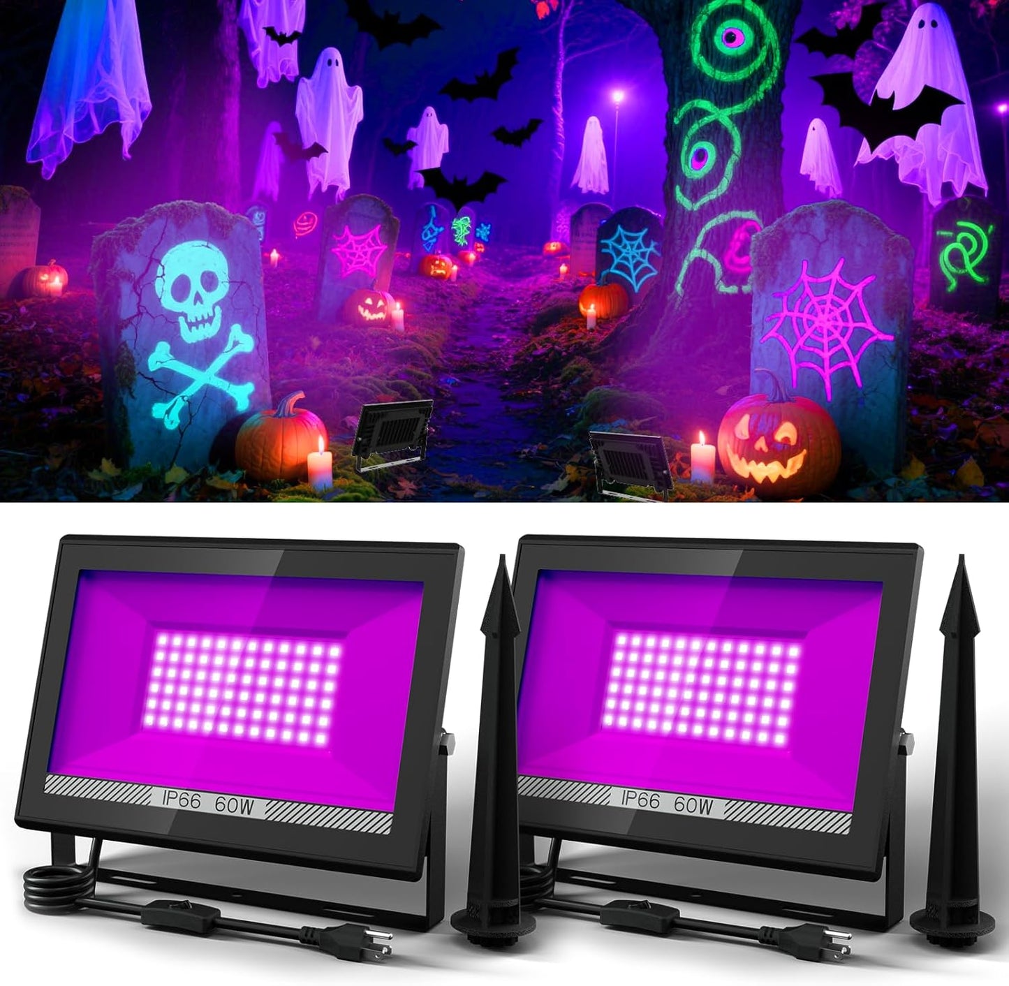 T-SUN 60W LED Black Lights for Glow Parties and Decorations