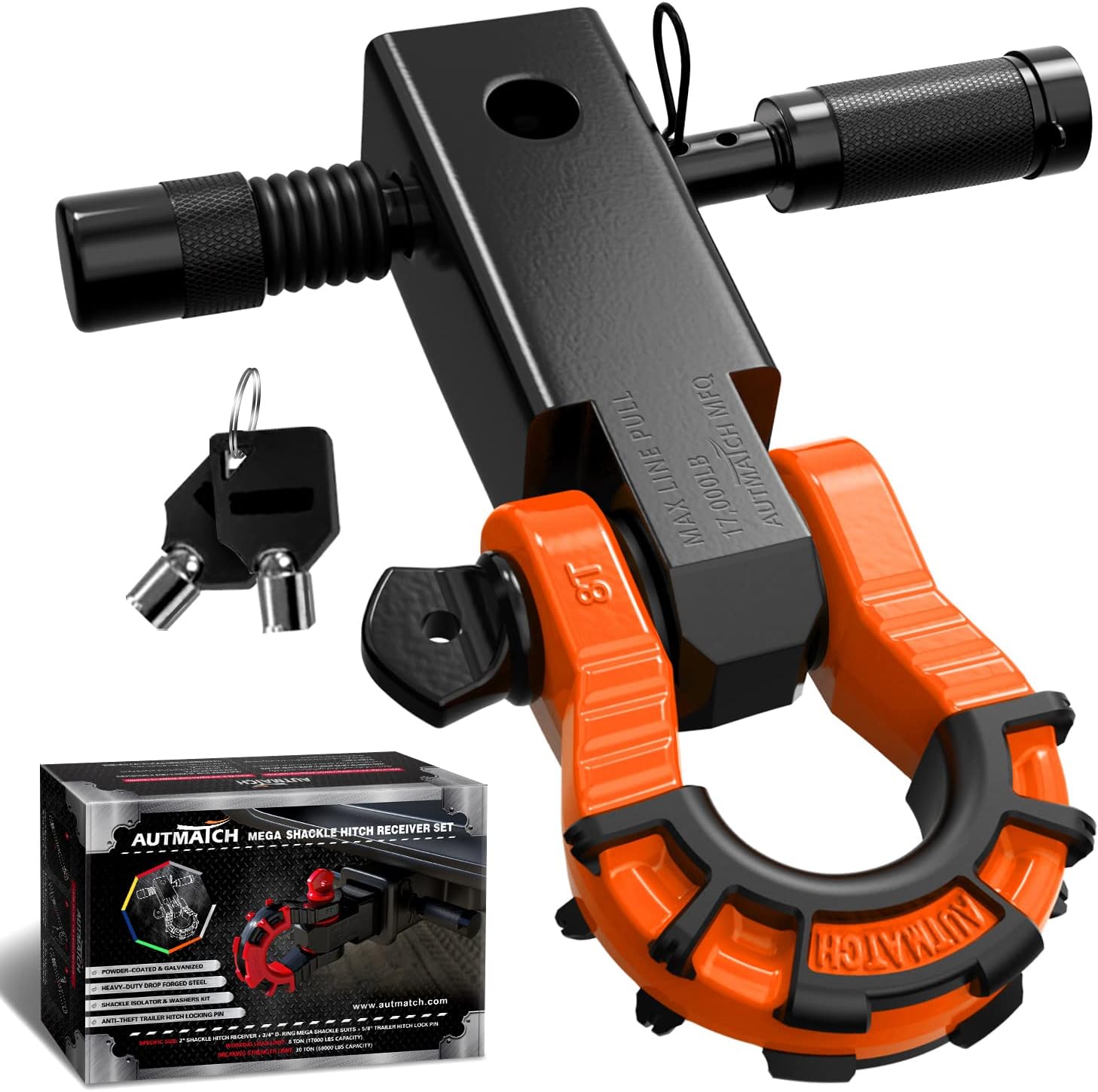 AUTMATCH Shackle Hitch Receiver 2in Heavy Duty Towing Kit