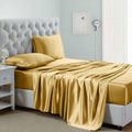 King Size Yellow Satin Bed Sheet Set - Cooling 400TC Satin