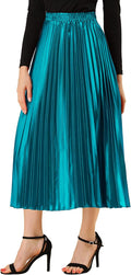 Pleated Midi Skirt High Waisted A Line Metallic - Chic Party Wear