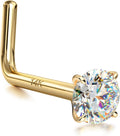 14K Gold Nose Rings Studs - Solid Gold L Shape Nose Studs