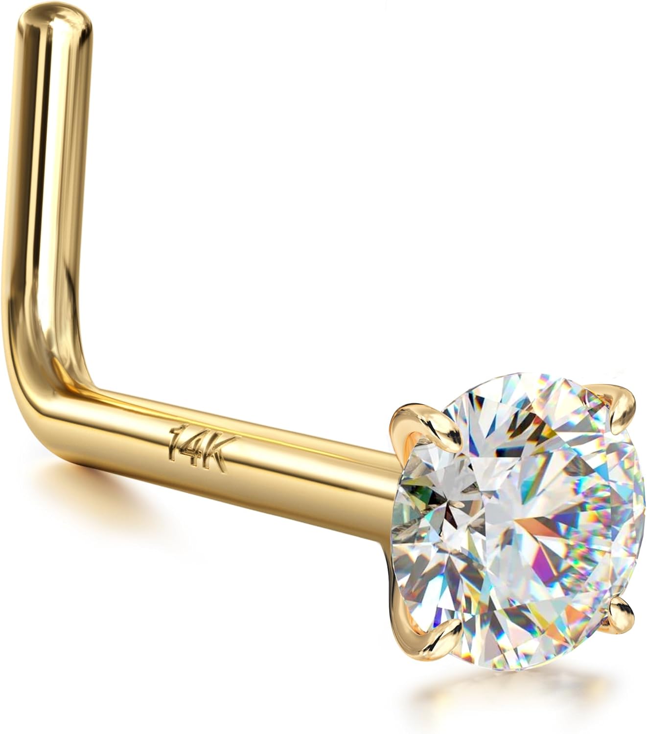 14K Gold Nose Rings Studs for Sensitive Skin with CZ Diamonds