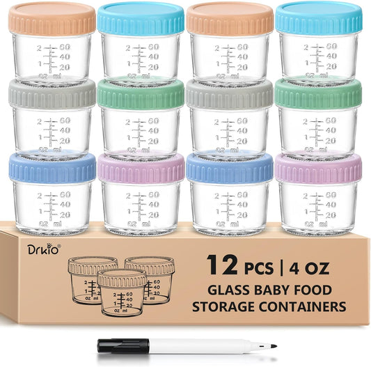 12 Pack 100% Leak Proof Glass Baby Food Jars
