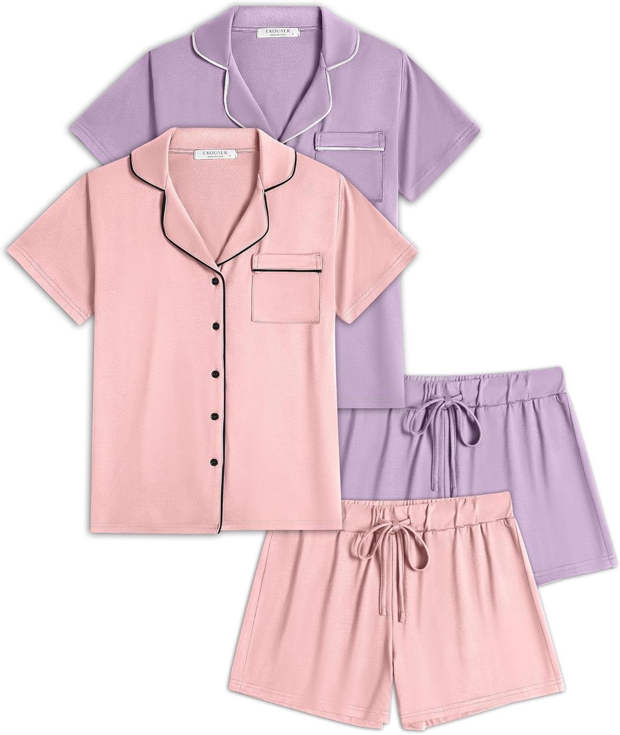 Ekouaer 2 Pack Womens Pajamas Set for Comfortable Sleepwear