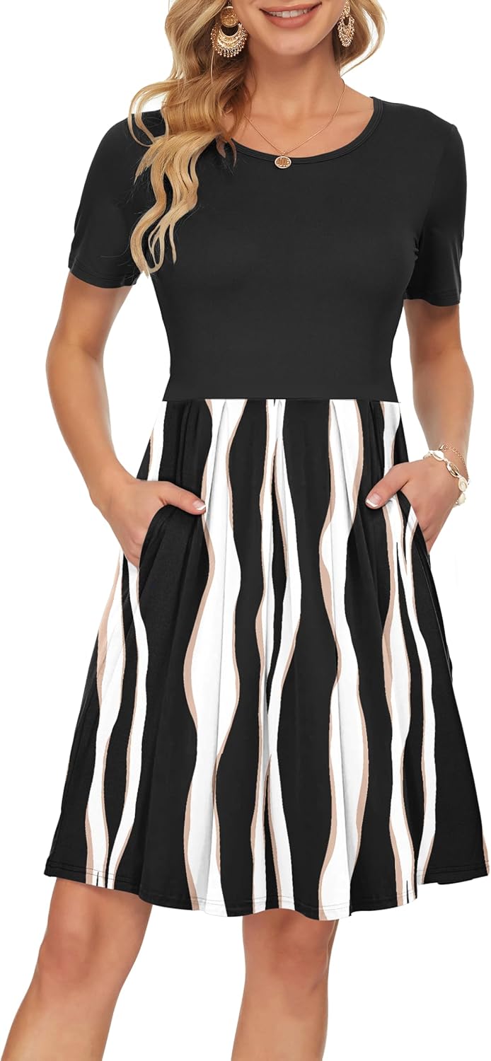 AUSELILY Women's Short Sleeve Summer Dress with Pockets