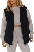 Athlisan Womens Zip Up Puffer Vest Stand Collar Sleeveless Padded hem