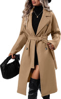 Women's Winter Wool Blend Pea Coat Double Breasted Notch Lapel