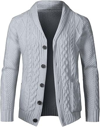JMIERR Men's Casual Long Sleeve Shawl Collar Cardigan Sweater