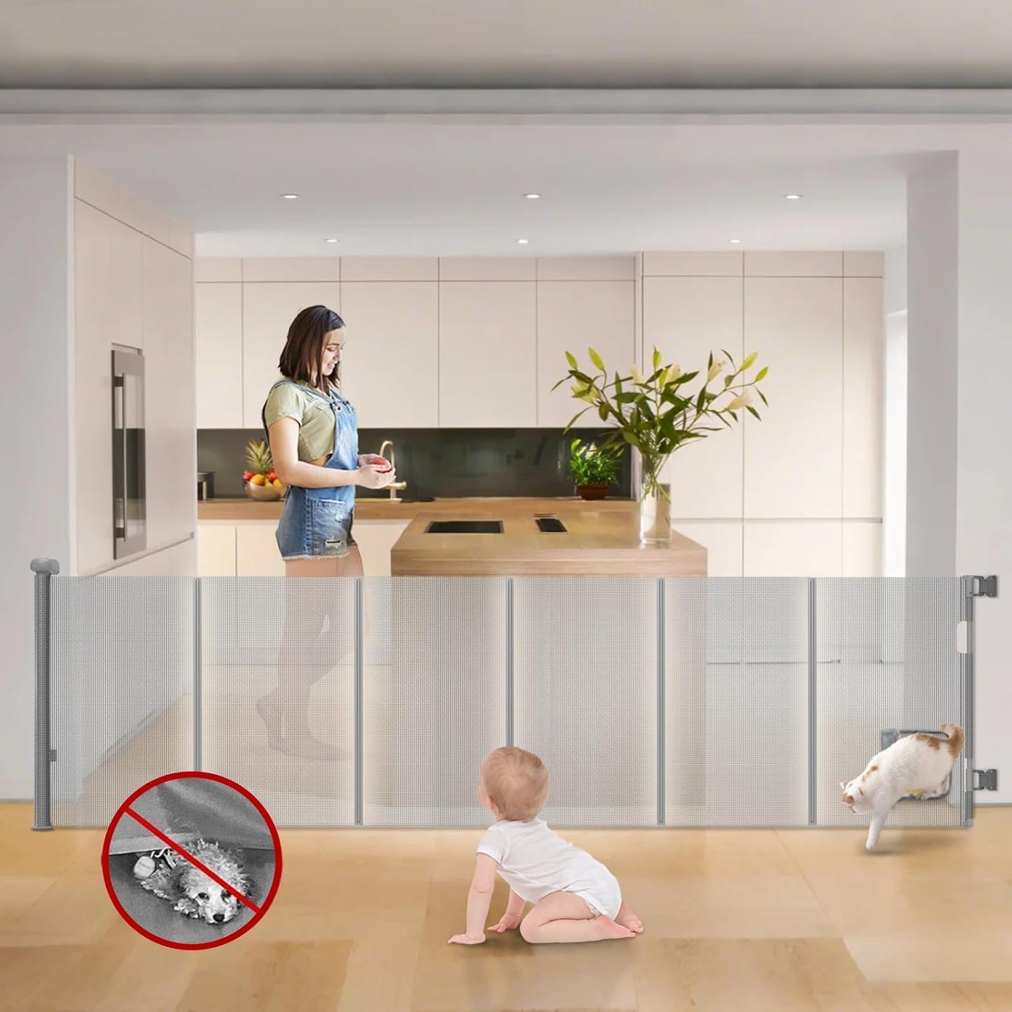 120 Extra Wide Retractable Baby Gate: Prevents Crawling Under! - GROWNSY