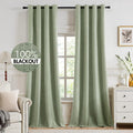 Linen Texture Blackout Curtains 52x120 in Sage Green - Thermal Room