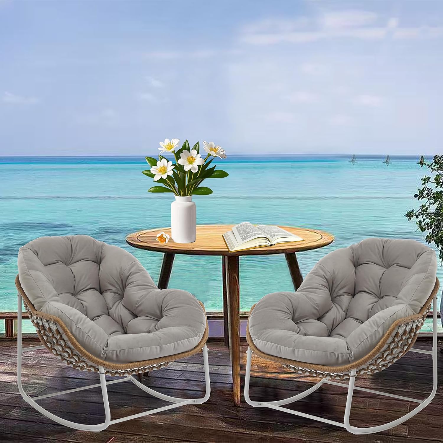 Oversized Outdoor Papasan Rocking Chair Set of 2 for Relaxation