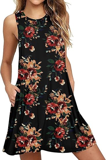 BISHUIGE Women Summer Casual Round Neck T Shirt Dress for Beach