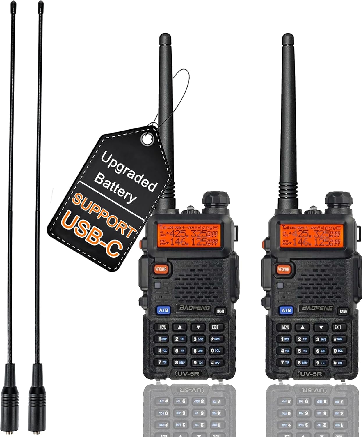BAOFENG UV-5R Walkie Talkie Long Range USB-C Battery 2 Pack
