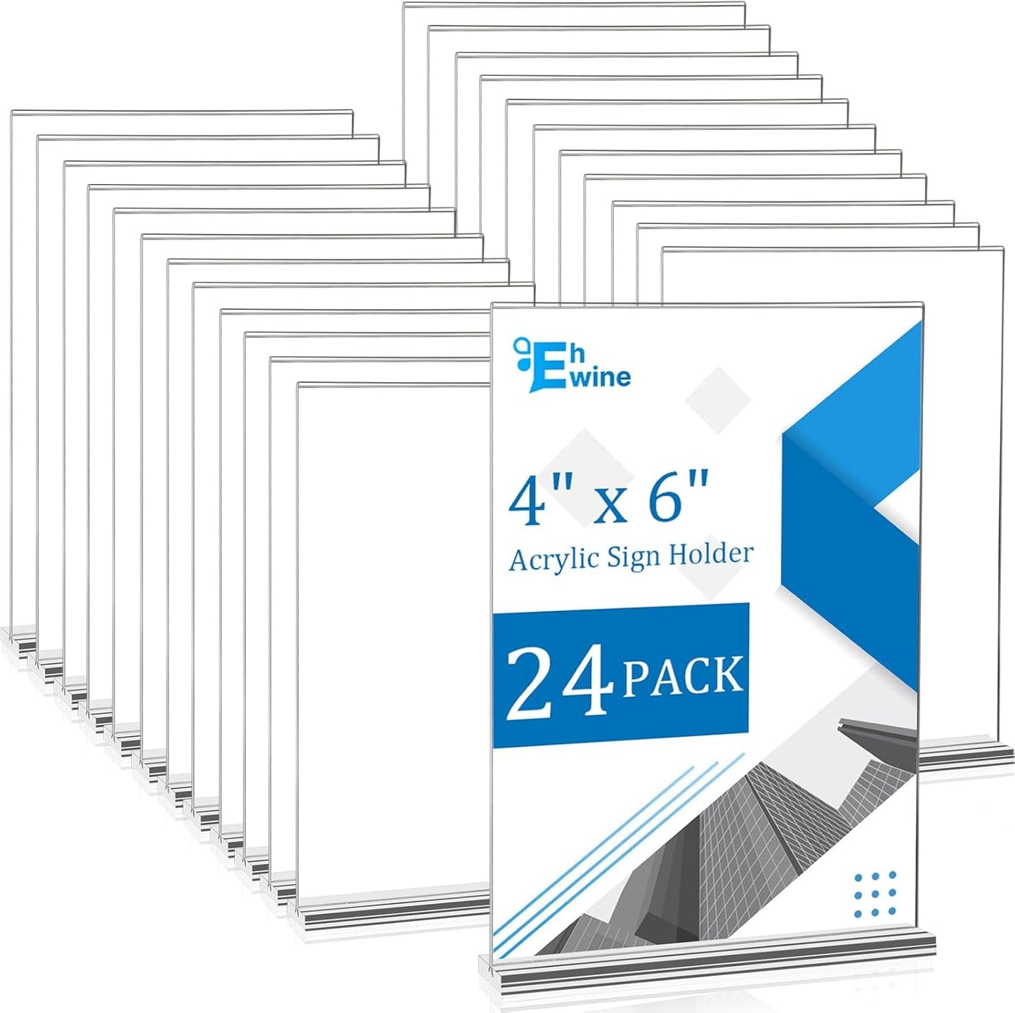 EHWINE 24 Pack Acrylic Sign Holder 4x6 for Clear Displays