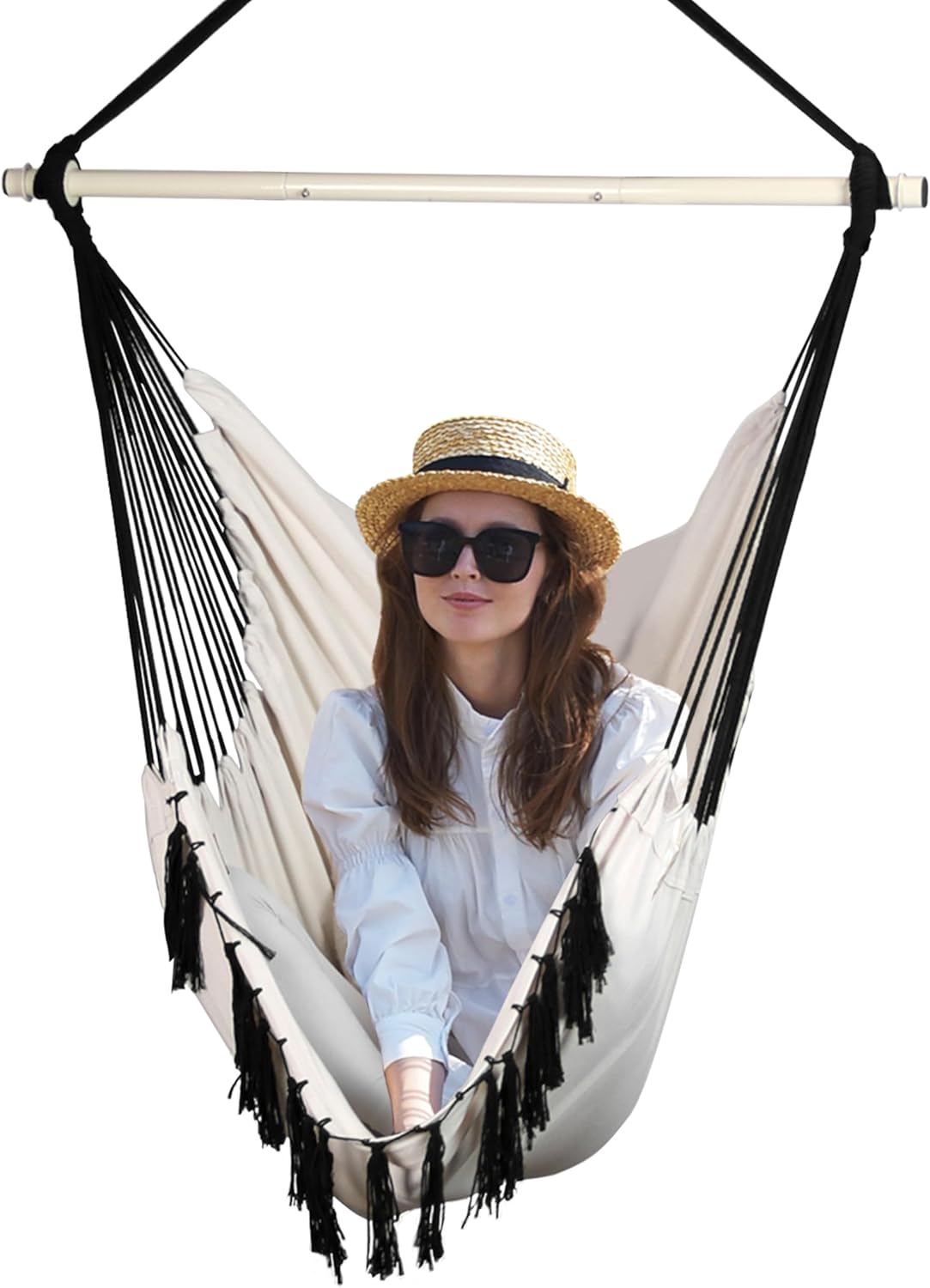 Ivory Macrame Hammock Chair Swing for Indoor & Outdoor Comfort