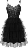 Women's Sparkly Sequin Glitter Spaghetti Strap Cocktail Dress