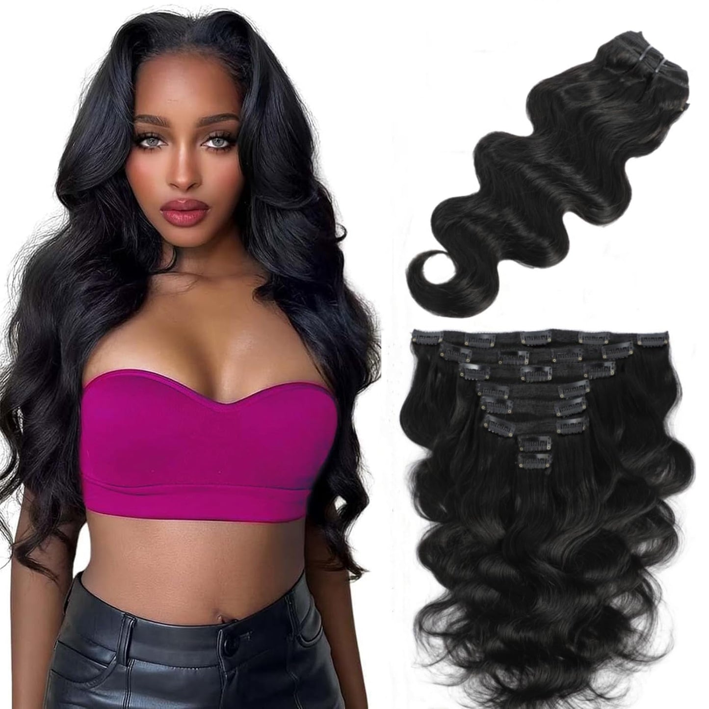 LUMIERE Body Wave Clip In Hair Extensions for Black Women 24in
