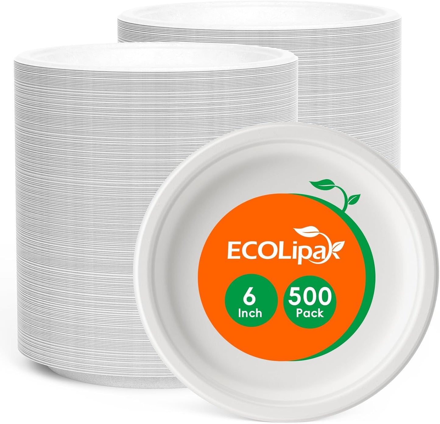 ECOLipak 6 Inch Disposable Compostable Paper Plates for Parties