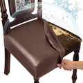 Waterproof Dining Chair Seat Covers Leather Stretch Set of 8 - Coffee