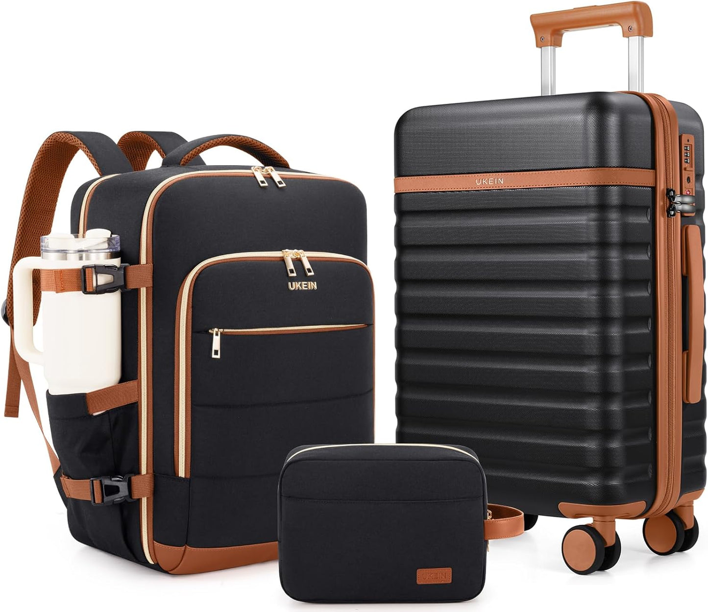 Durable 3 Piece Luggage Set with Carry On and Backpack for Travel