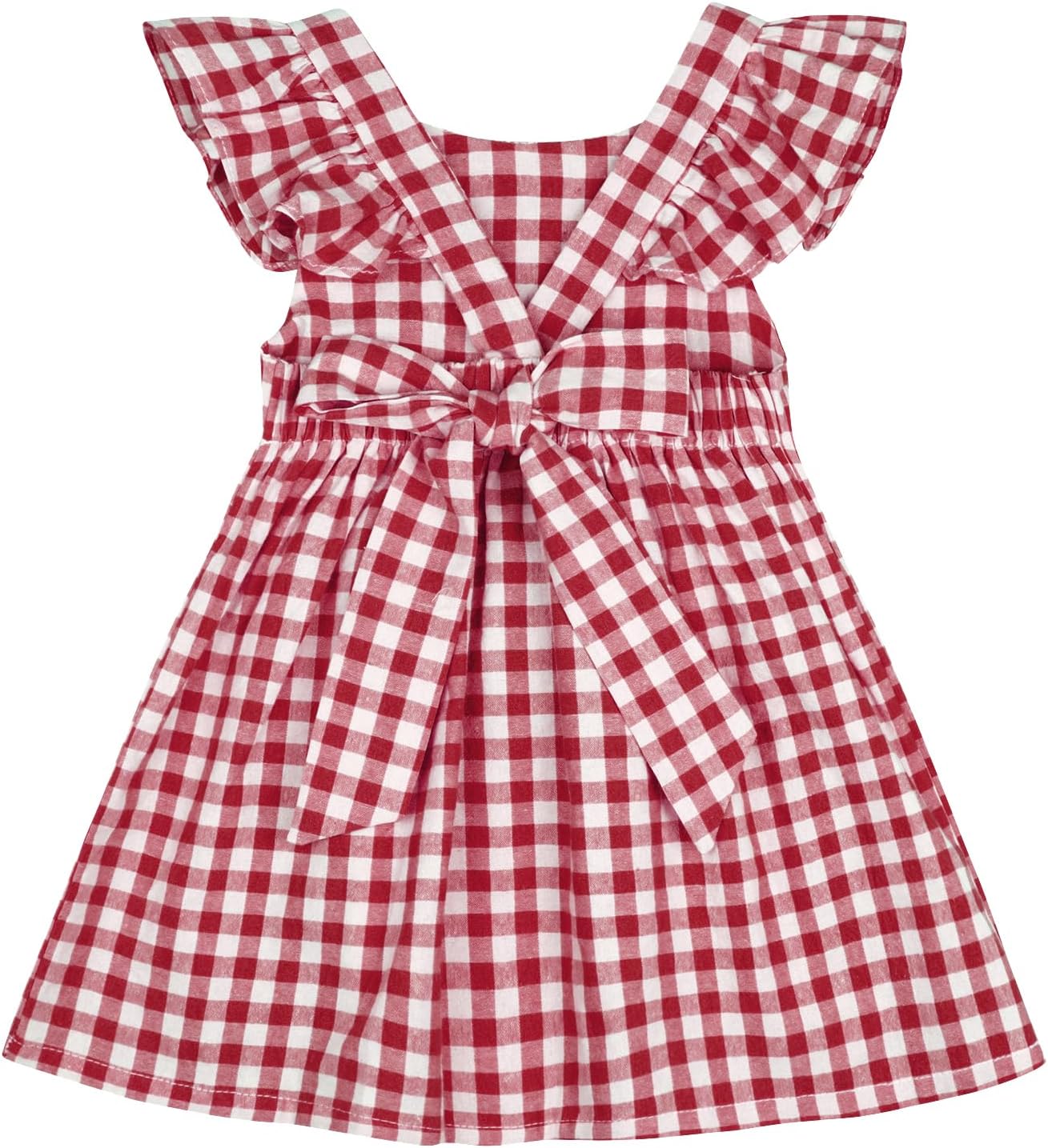 AGQT Baby Girls Plaid Dress with Flutter Sleeves for Summer Fun