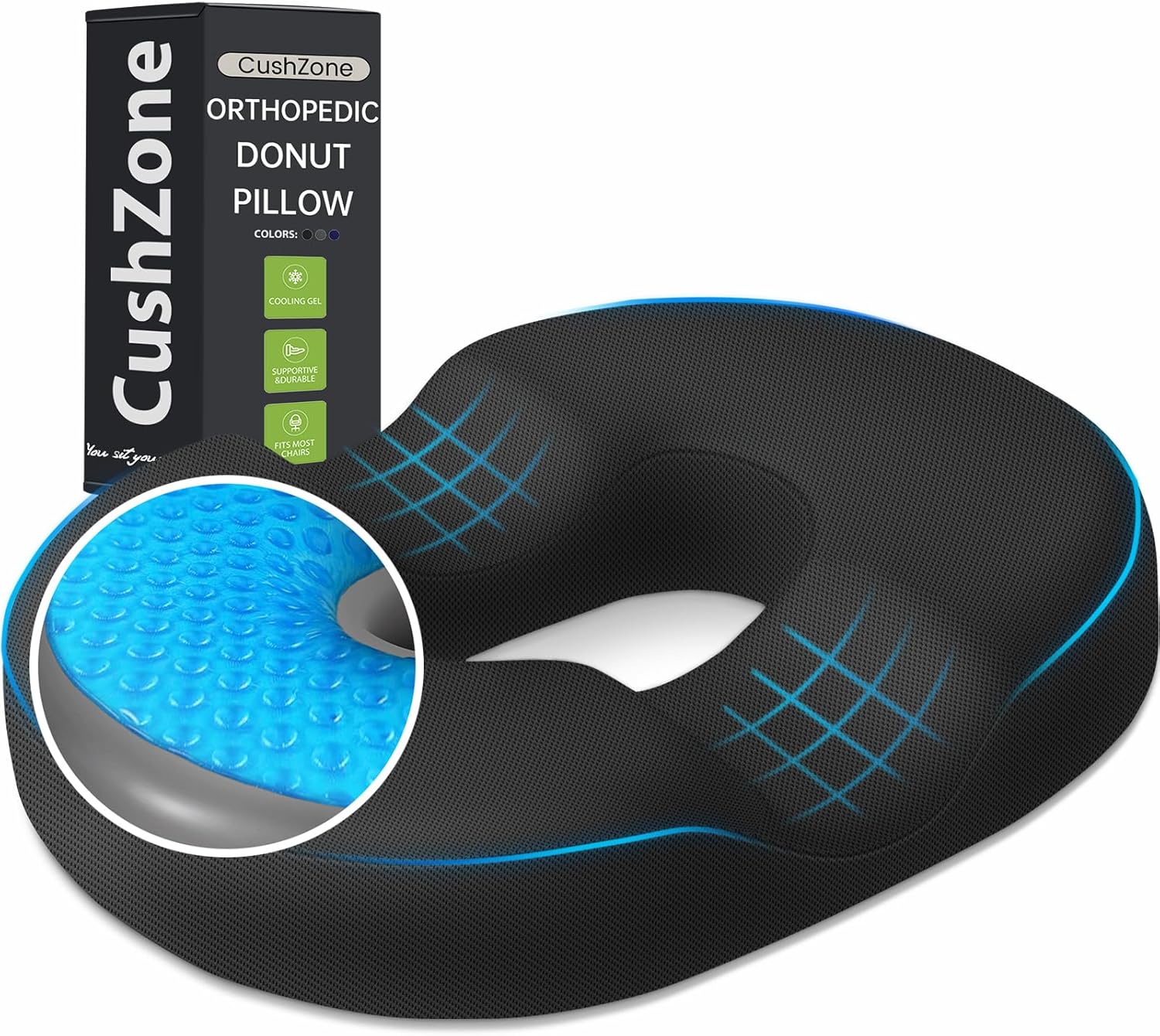 CushZone Cooling Memory Foam Donut Cushion