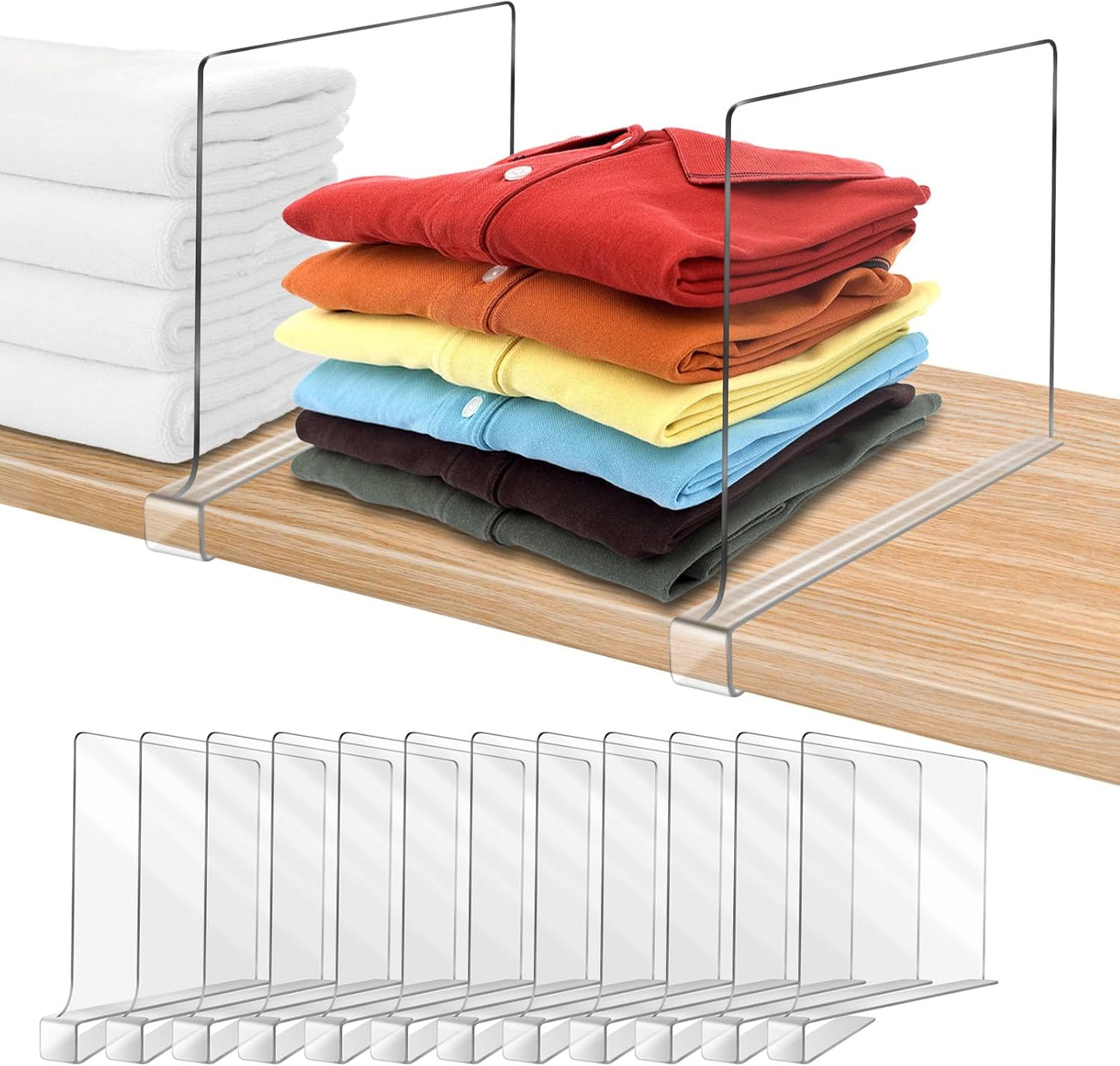 Acrylic Shelf Dividers for Closet Organization - 12PCS Set