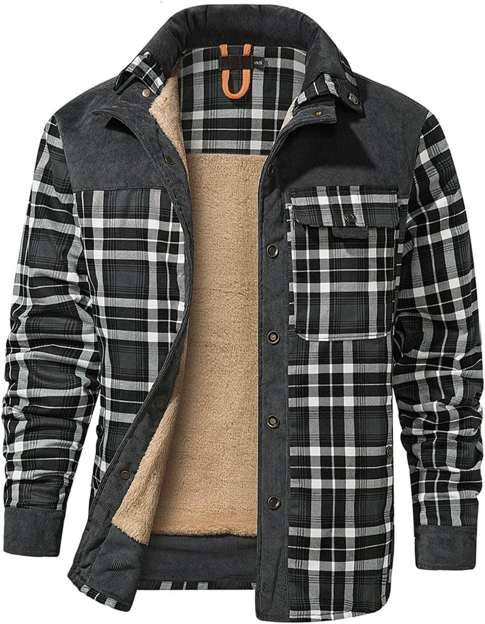 Haellun Men's Long Sleeve Sherpa Lined Shirt Jacket for Winter
