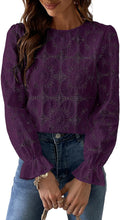 CUPSHE Eyelet Long Sleeve Top - Dressy Hollow Out Lace Blouse