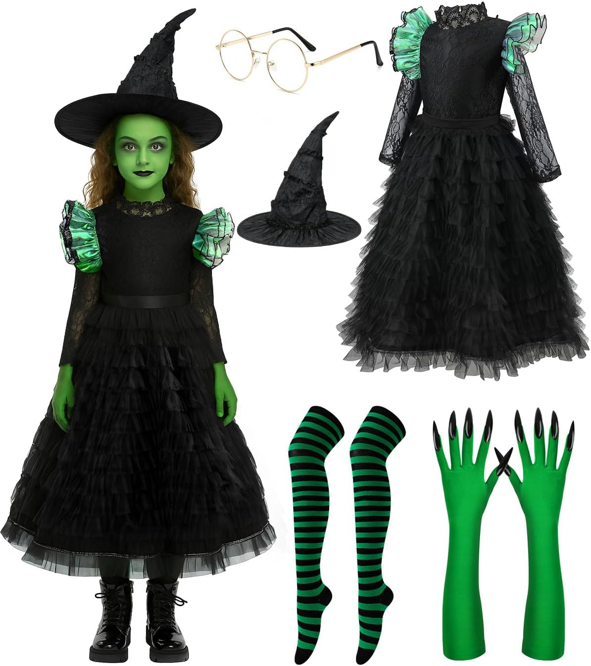 Witch Costume for Girls - Adorable Black Ruffled Dress Set