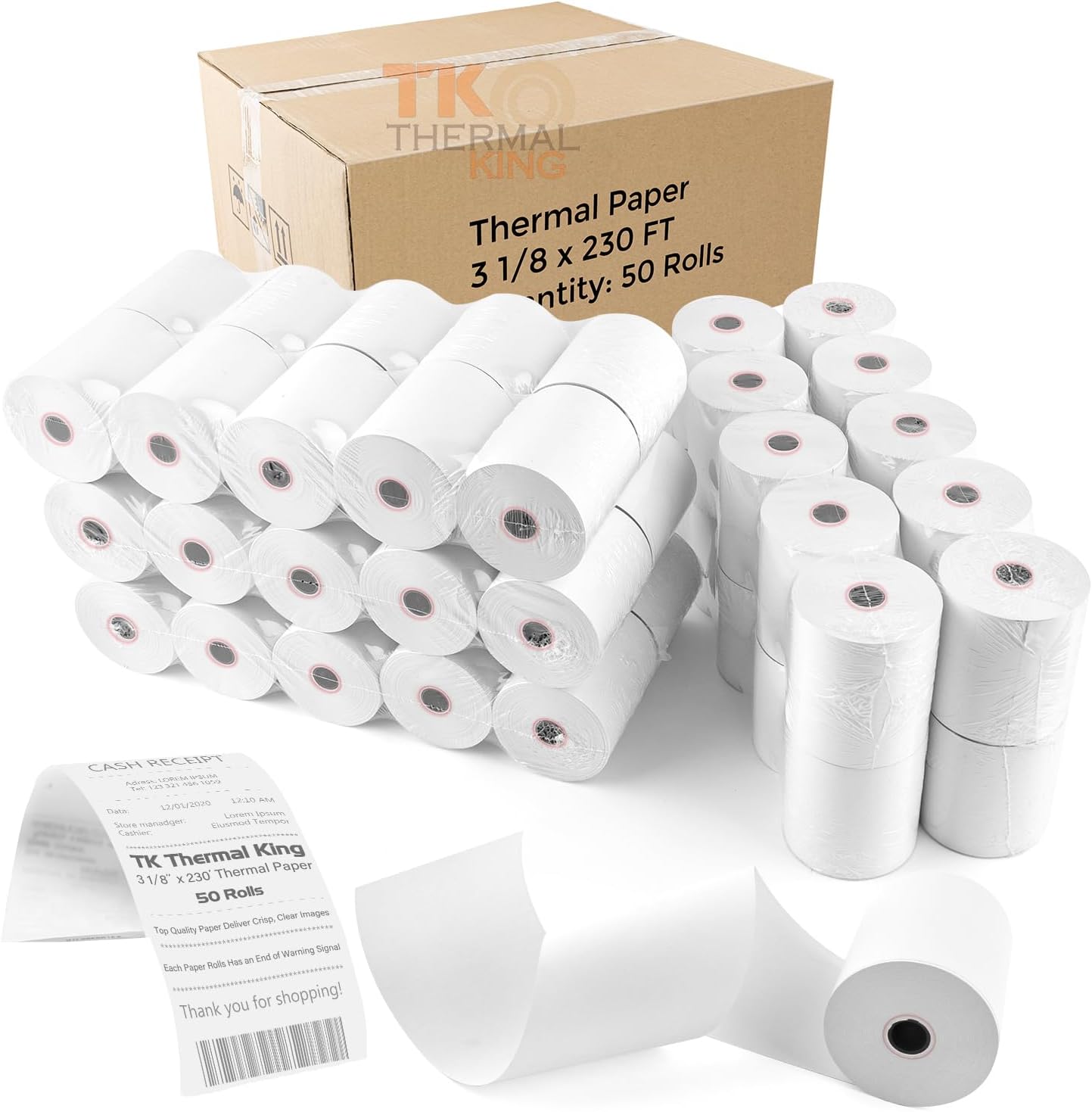 3 1/8in x 230ft Thermal Paper Rolls for Retail POS Systems