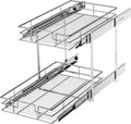 LOVMOR 2 Tier Pull Out Cabinet Organizer 11in W x 18in D - Slide Out