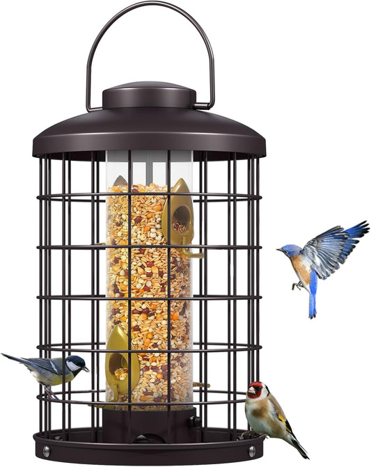 Caged Bird Feeders Metal - Squirrel-Proof Design for Wild Birds