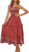 ZESICA Strapless Bohemian Floral Maxi Dress - Flowy Summer Beachwear