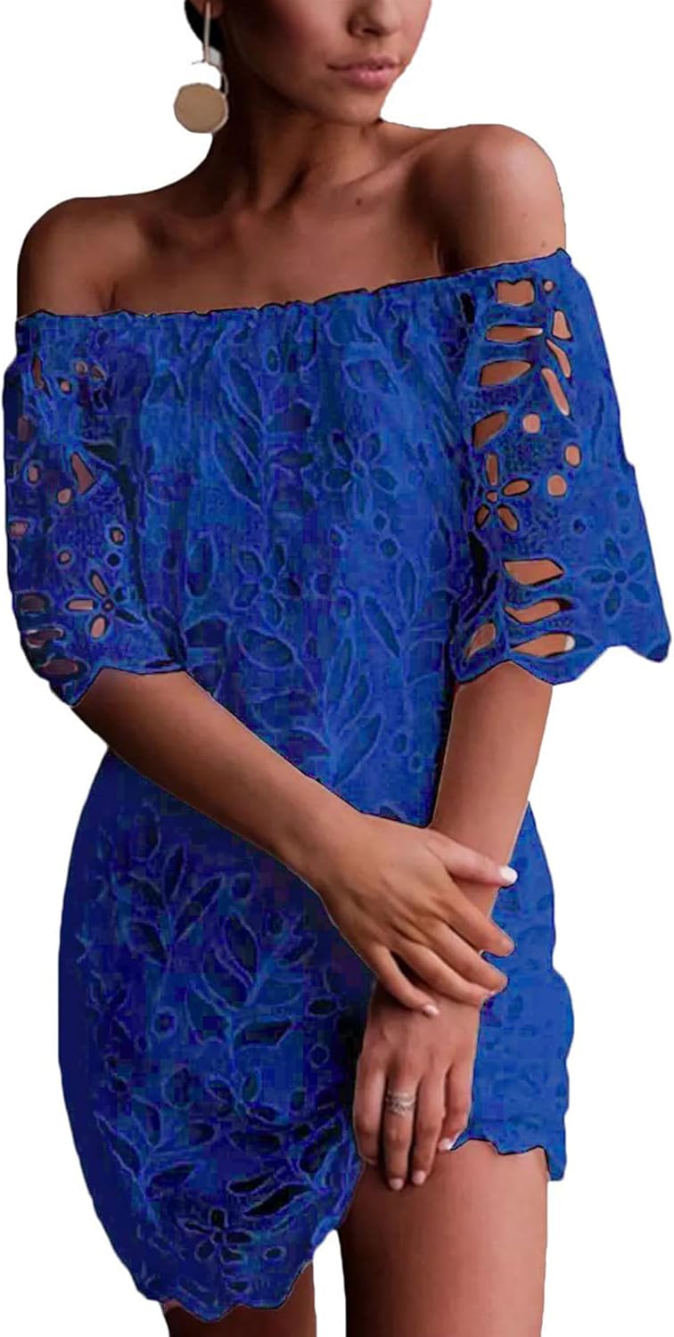 Elegant Off Shoulder Floral Lace Mini Dress for Women