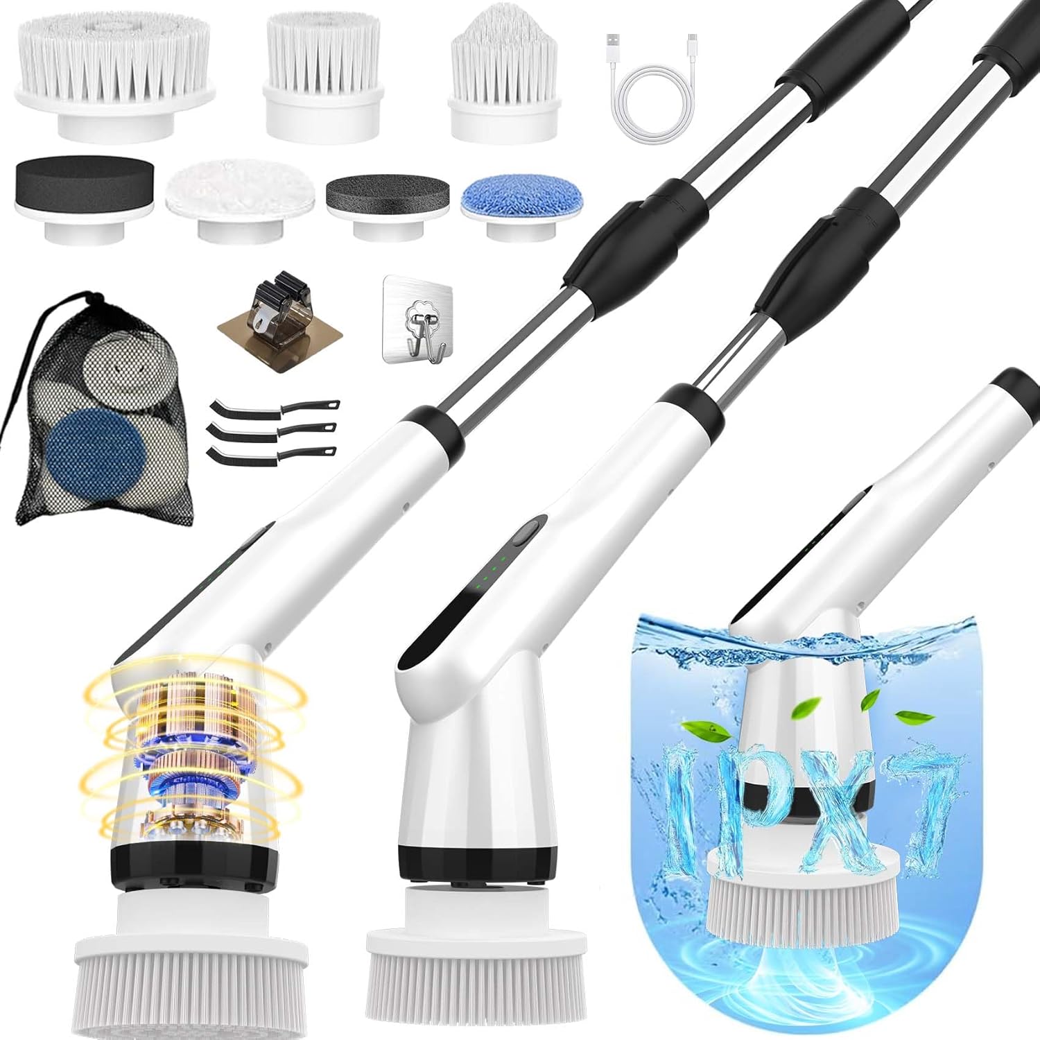 Electric Spin Scrubber with 7 Brush Heads for Deep Cleaning