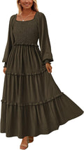 Fall Dresses for Women 2025 Long Sleeve Smocked Square Neck