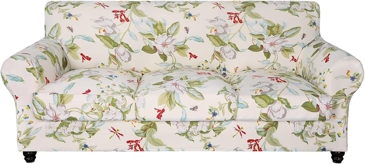 SearchI Stretch Sofa Cover Floral Pattern 4 Pieces Slipcover