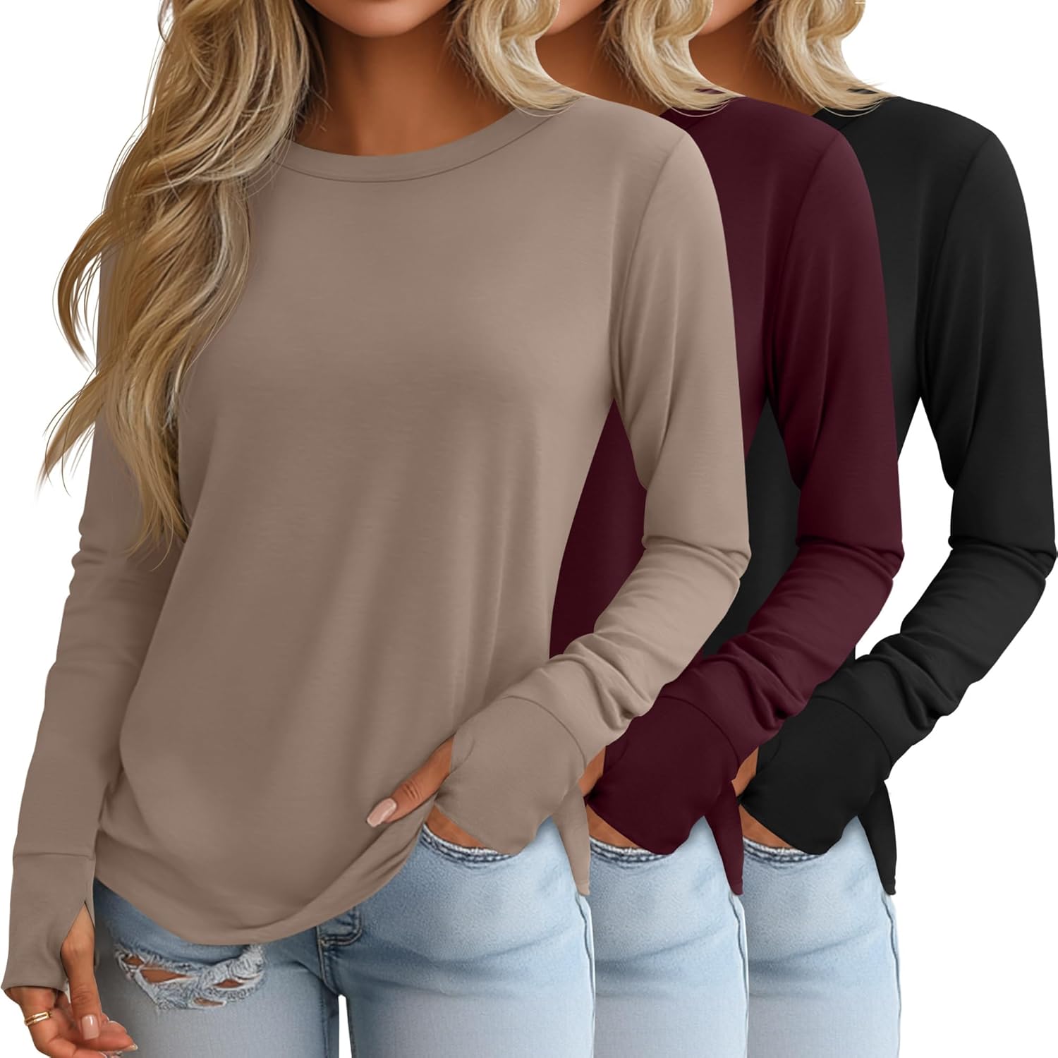 Huukeay Women's Long Sleeve Shirts with Thumb Holes for Style