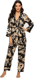 Escalier Women's Silk Satin Pajamas Set 3 Pc Floral - Silky Nightwear