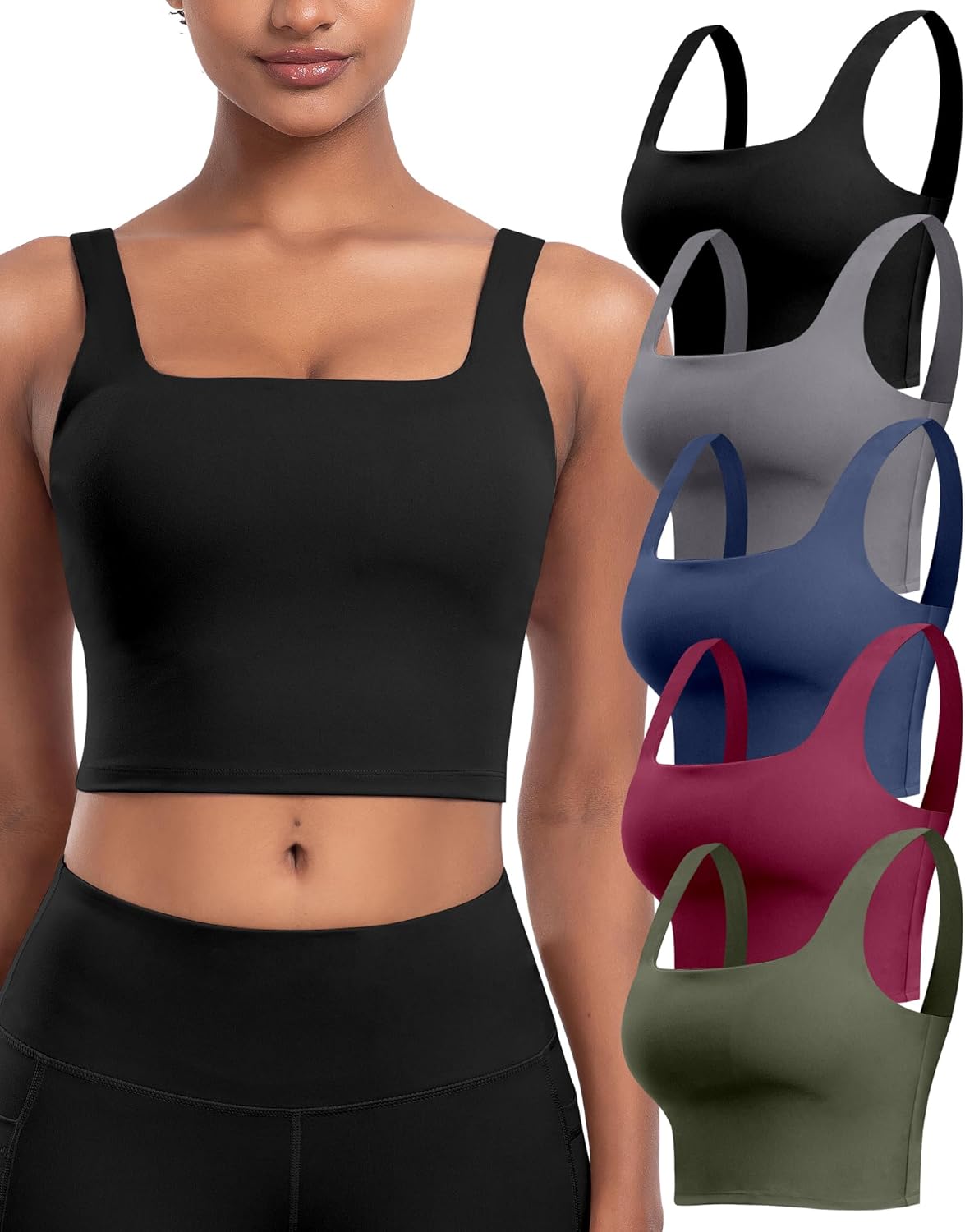 Womens Sports Bras 5 Packs - Longline Workout Crop Tops