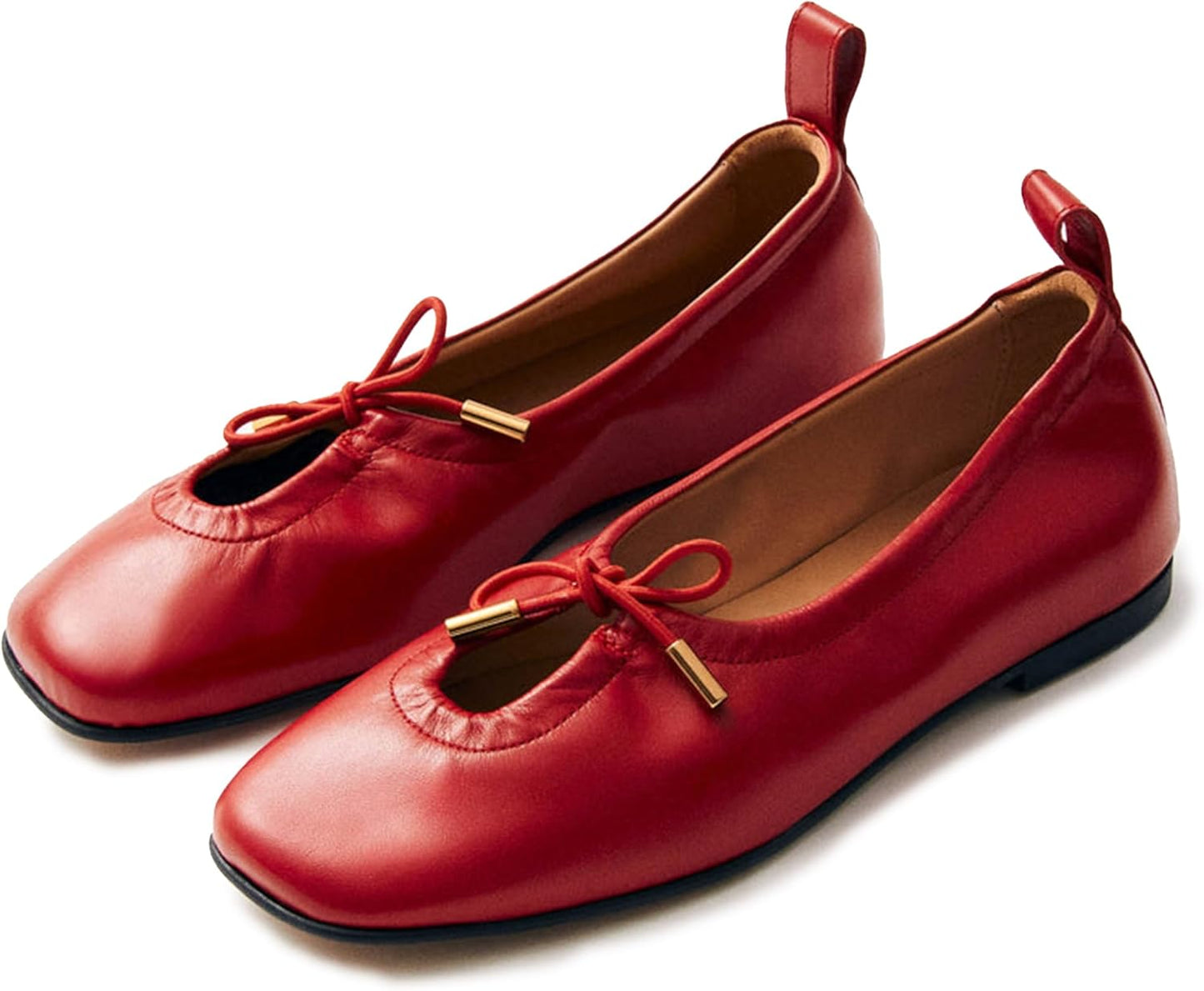 Women Ballet Flats Square Toe Lace Up Bow Ballerina Shoes