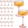 Detachable Pink Ribbed Martini Glasses 10oz Gold Rim - Party Set