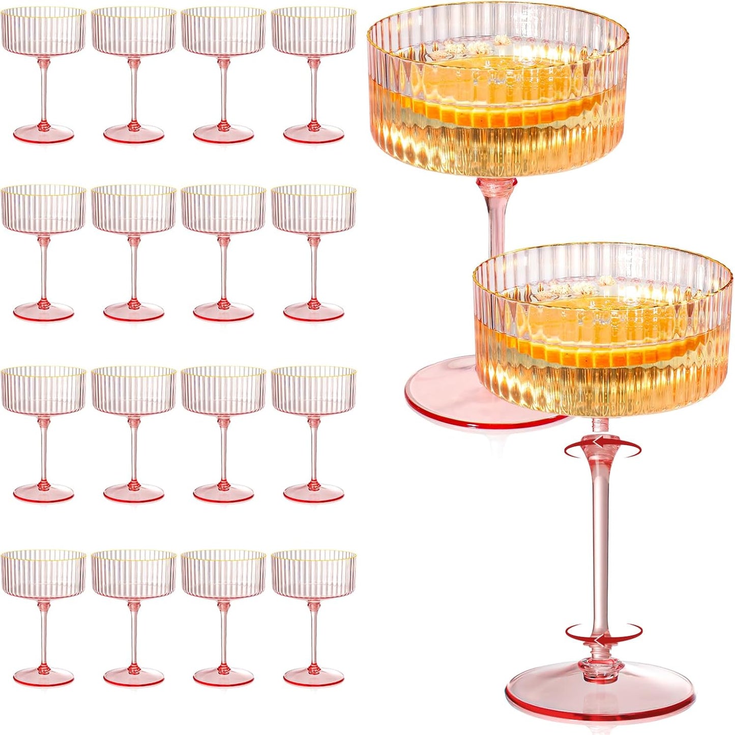 24 Pcs Detachable Martini Glasses with Gold Rim for Parties