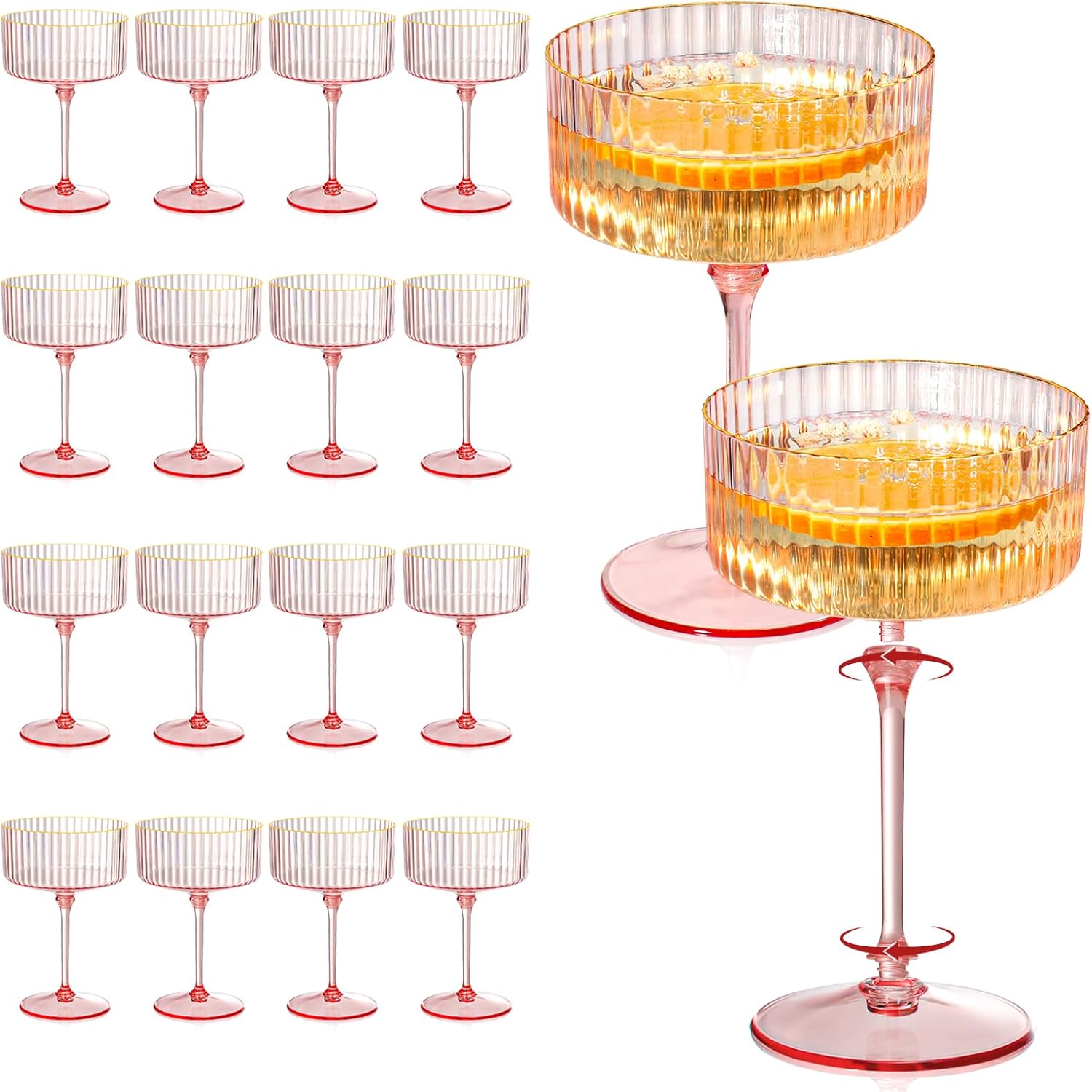 24 Pcs Detachable Martini Glasses with Gold Rim for Parties
