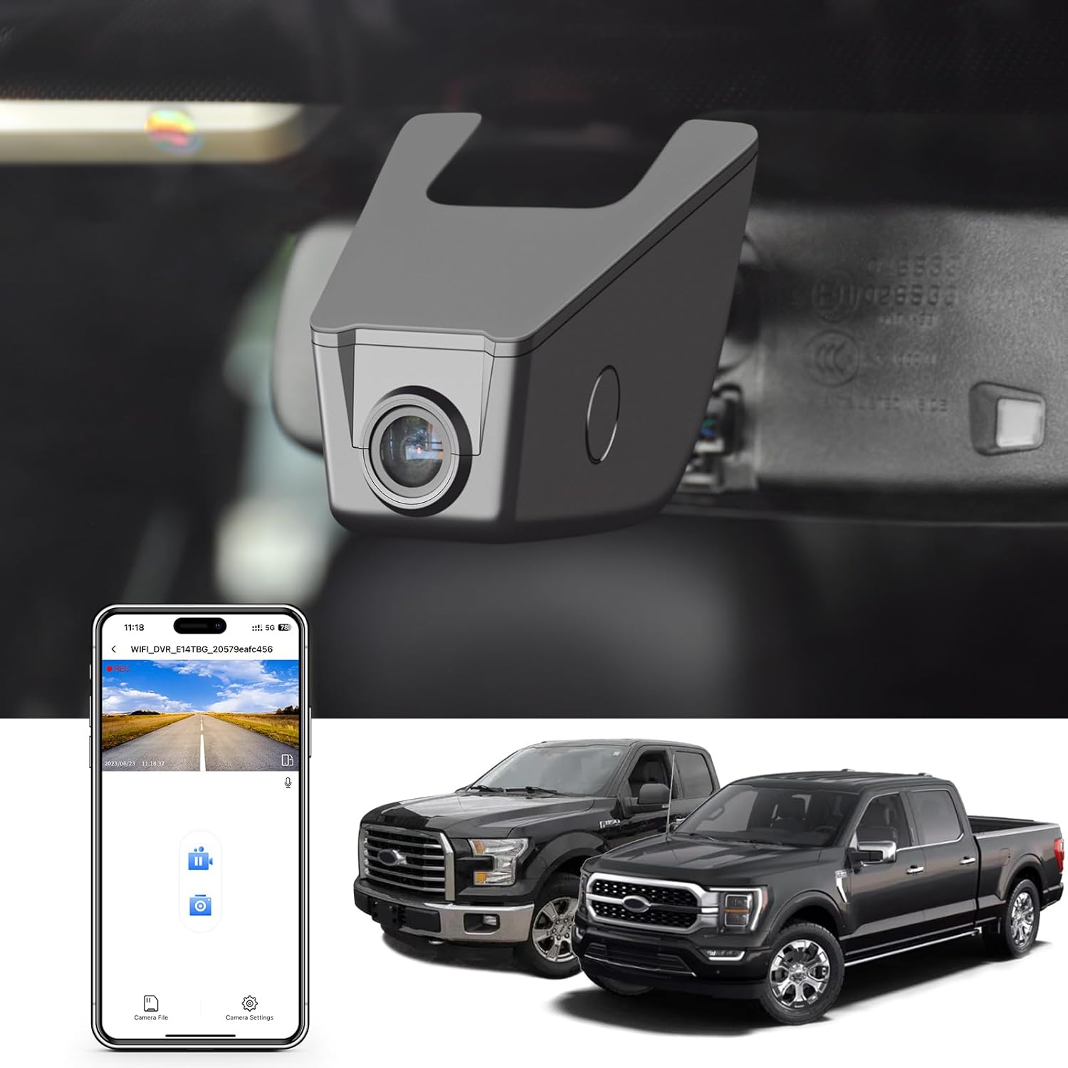 4K Dash Cam for Ford F150 F250 F350 with UHD Video and WiFi