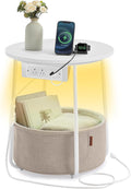 LILEA Side Table with Charging Station and LED - Modern Round