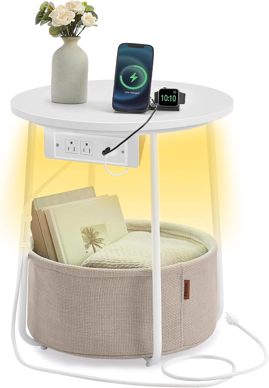 VASAGLE LILEA Collection Round Side Table with Charging Station